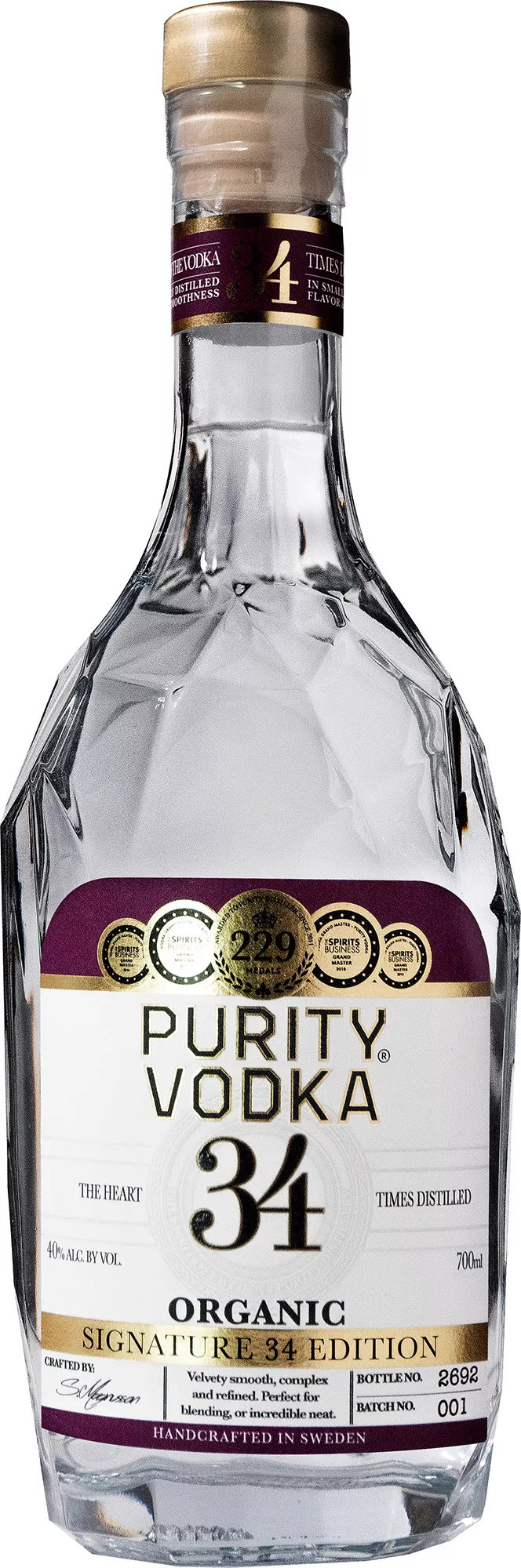 PURITY VODKA 34 40% ØKO Vodka 70cl 40%