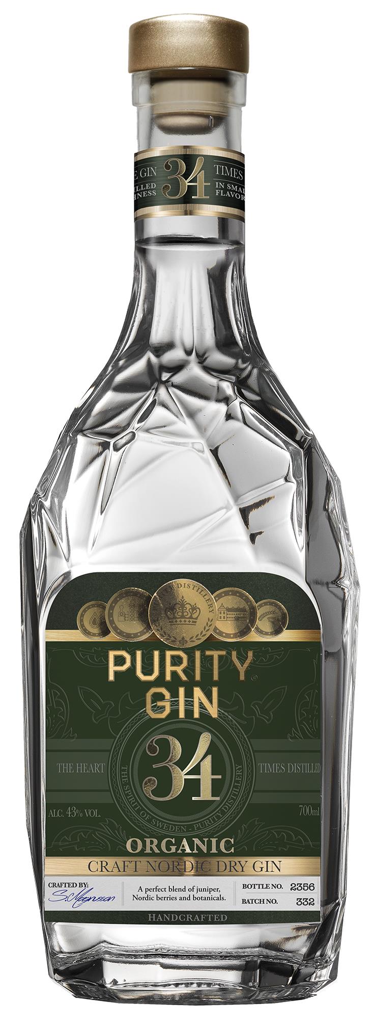 PURITY CRAFT NORDIC DRY GIN 43% ØKO PURITY GIN 70CL