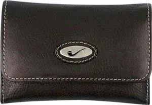 Tobakspung i sort læder med syninger og pibe logo