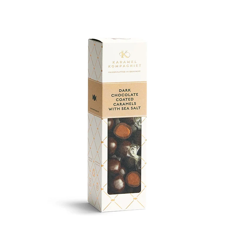 Dark Chocolate Coated Caramels With Sea Salt 109 gram.