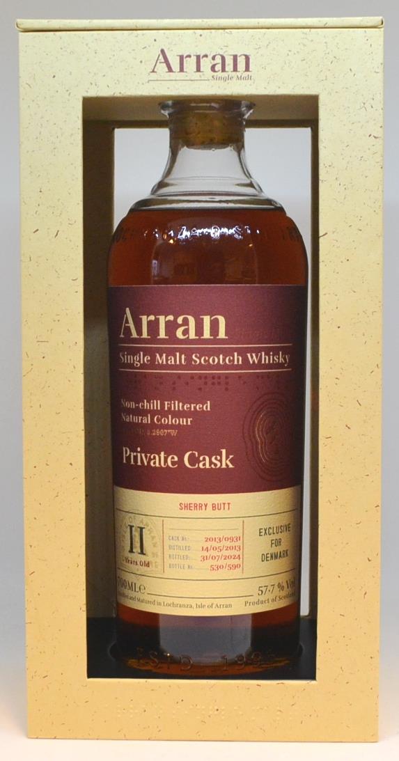 Arran, 2013 Private Cask, 11 Års Single Malt Whisky 57,7% Sherry Butt