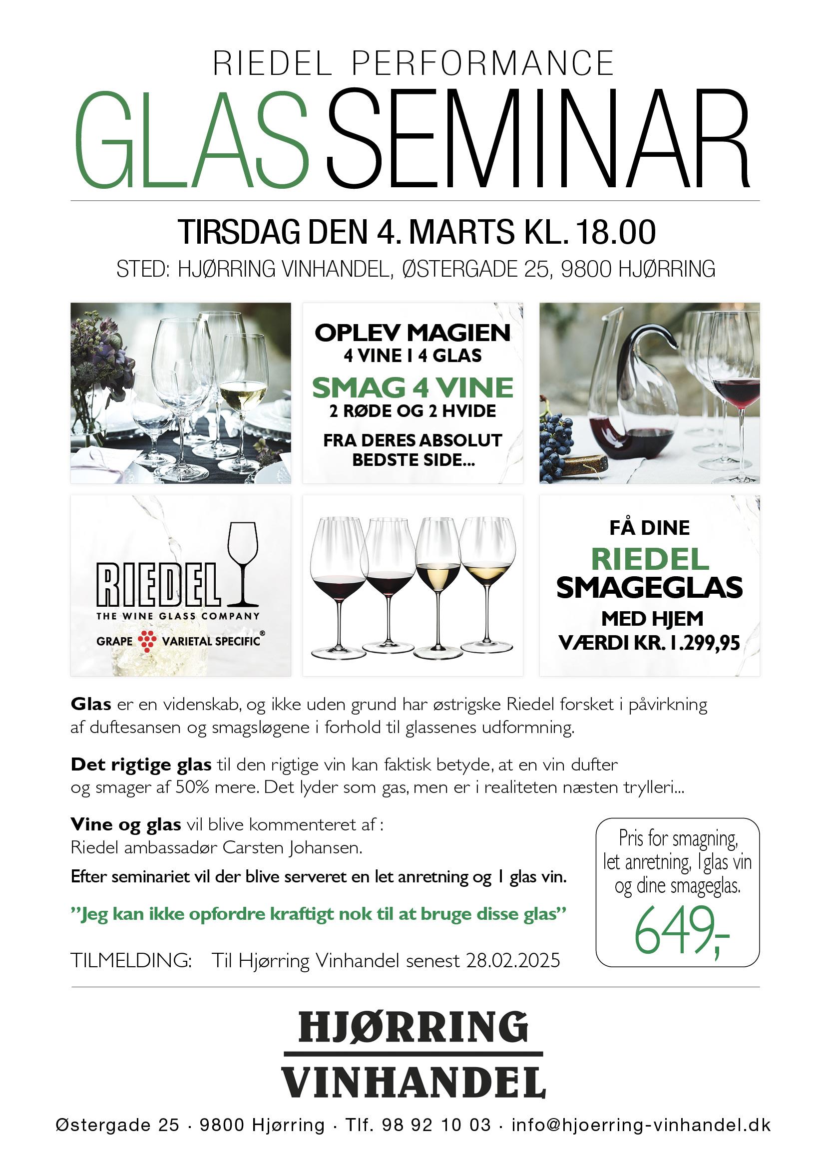 Glas Seminar Tir. 4/3-2025 Kl. 18.00  Det rigtige glas til den rigtige vin.